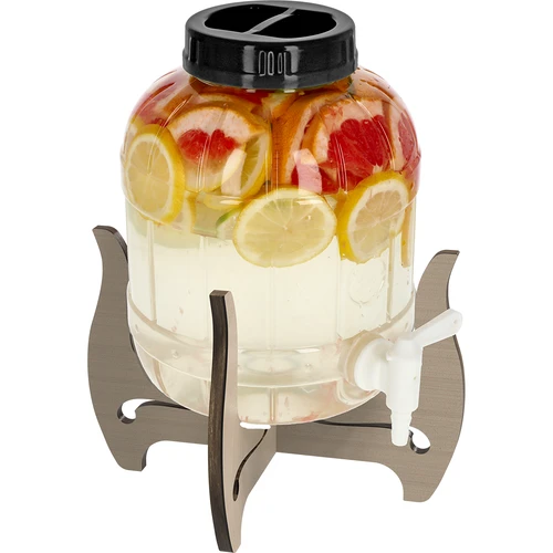 Nerozbitná sklenice 5L s kohoutkem a oboustranným, dřevěným stojanem - 3