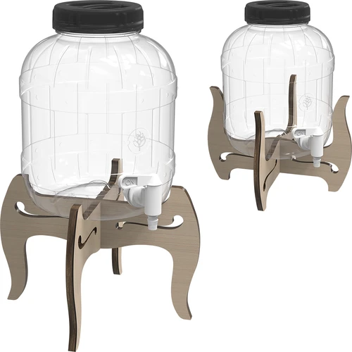 Nerozbitná sklenice 5L s kohoutkem a oboustranným, dřevěným stojanem - 5