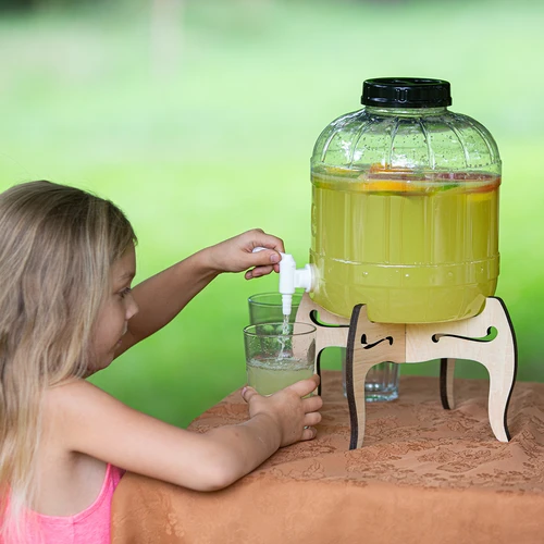 Nerozbitná sklenice 8L s kohoutkem a oboustranným, dřevěným stojanem - 15