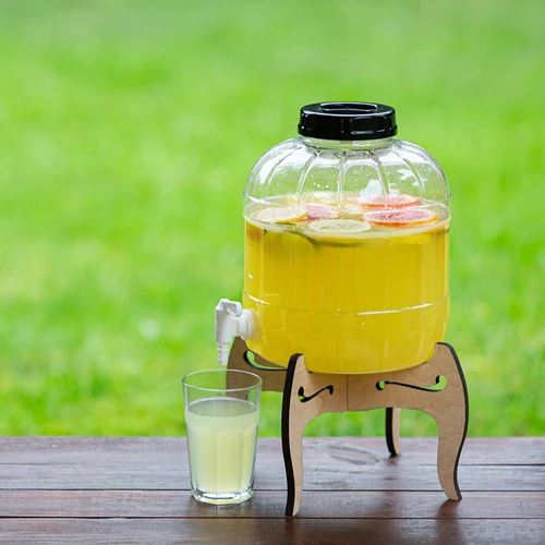 Nerozbitná sklenice 8L s kohoutkem a oboustranným, dřevěným stojanem - 18