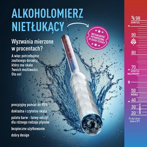 Nerozbitný alkoholmetr s měrnou zkumavkou, rozsah měření 20–98 % - 6