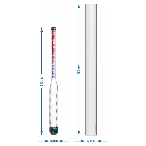 Nerozbitný alkoholmetr s měrnou zkumavkou, rozsah měření 20–98 % - 7