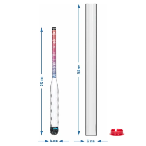 Nerozbitný alkoholmetr s měrnou zkumavkou, rozsah měření 20–98 % - 7