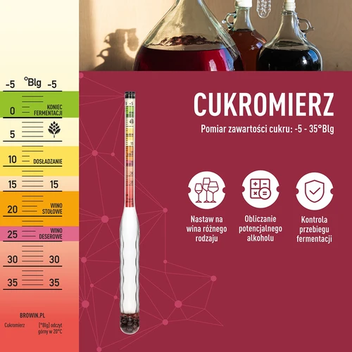 Nerozbitný cukroměr s trubičkou, rozsah měření: -5-35°Blg - 5