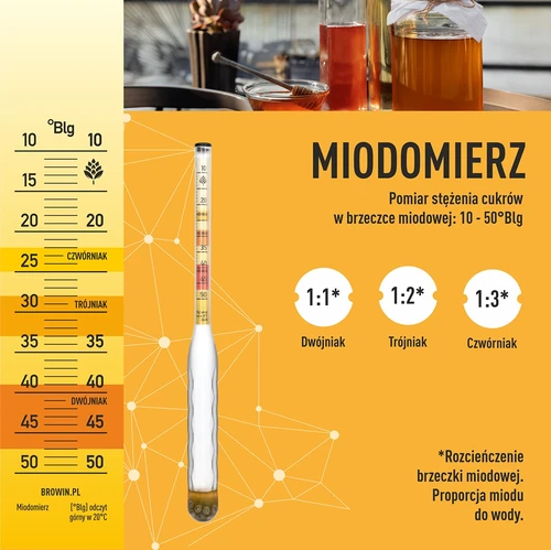 Nerozbitný hustoměr pro medovinu se zkumavkou, rozsah měření 10-50°Blg - 6