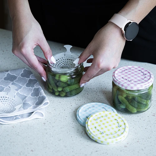 Nízká sklenice 330ml - s barevným víčkem fi 82/6, 6ks. - 8