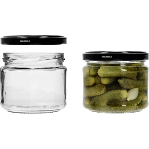 Nízká sklenice 330ml - s černým víčkem fi 82/6, 6ks. - 5