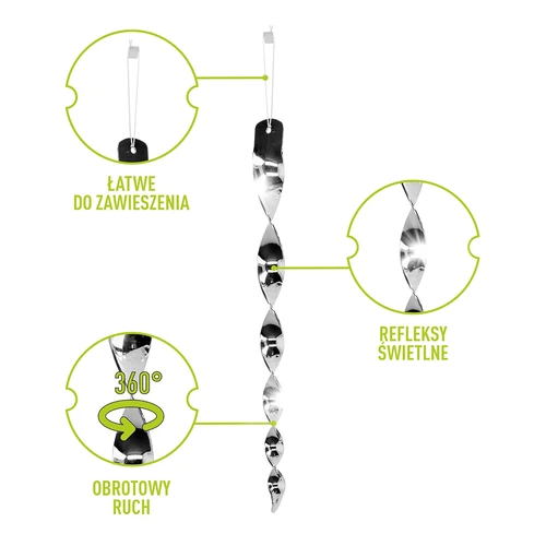 Odpuzovač ptáků – reflexní spirály ve stříbrné barvě, 6 kusů - 2