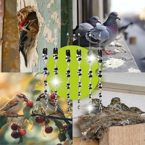 Odpuzovač ptáků – reflexní spirály ve stříbrné barvě, 6 kusů - 6