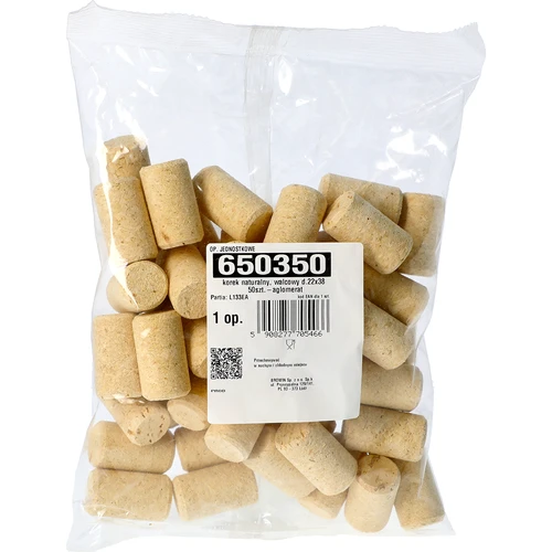přírodní korek, válcový d.22x38 50 ks - aglomerát - 2
