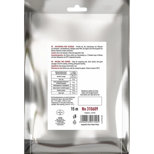 Přírodní vepřová střeva 28/30, 15m - 2