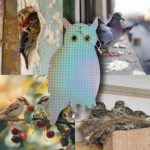 Reflexní závěs odpuzující ptáky - sova se zvonečky - 8