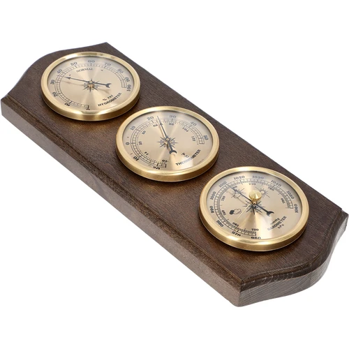 Retro meteorologická stanice - barva wenge se zlatými ciferníky - 2