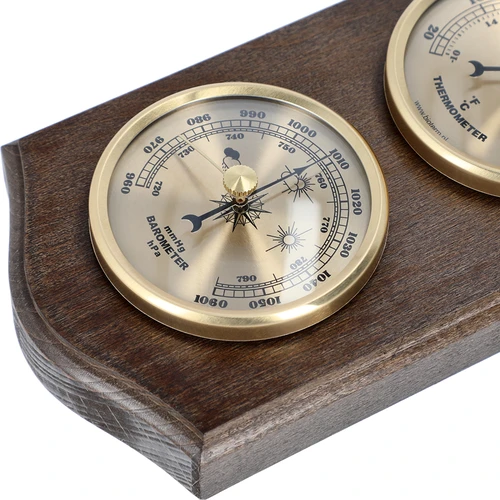 Retro meteorologická stanice - barva wenge se zlatými ciferníky - 3