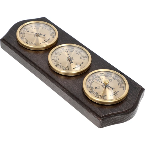 Retro meteorologická stanice - ořechová barva se zlatými ciferníky - 2