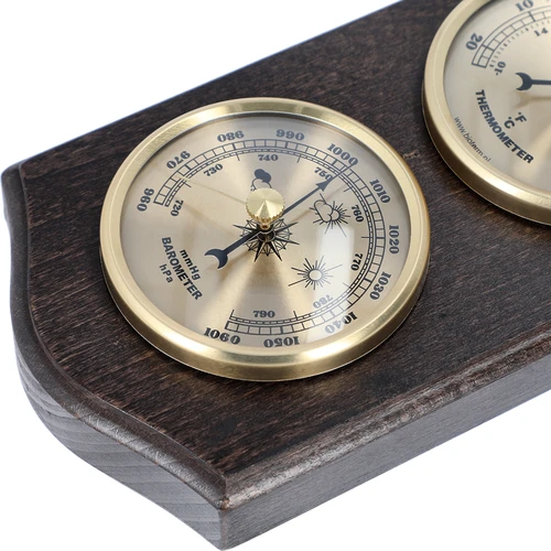 Retro meteorologická stanice - ořechová barva se zlatými ciferníky - 3