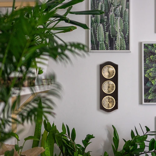 Retro meteorologická stanice - ořechová barva se zlatými ciferníky - 6