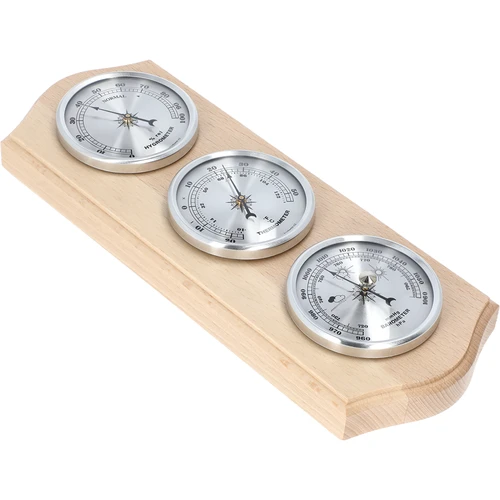 Retro meteorologická stanice - přírodní dřevo se stříbrnými ciferníky - 2