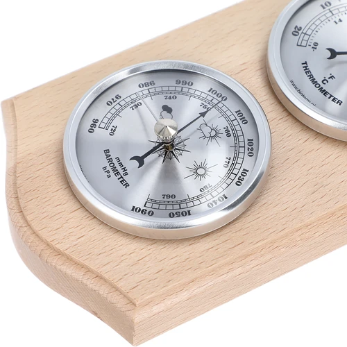 Retro meteorologická stanice - přírodní dřevo se stříbrnými ciferníky - 3