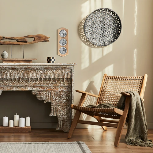 Retro meteorologická stanice - přírodní dřevo se stříbrnými ciferníky - 6