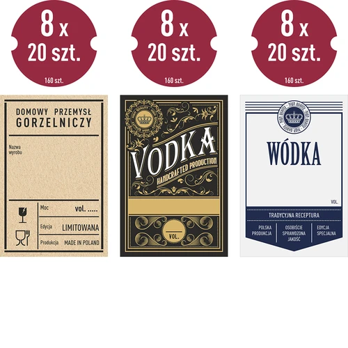 Samolepicí etikety 60x90 mm na lahve, vodku, 3 vzory 20 ks. - 2
