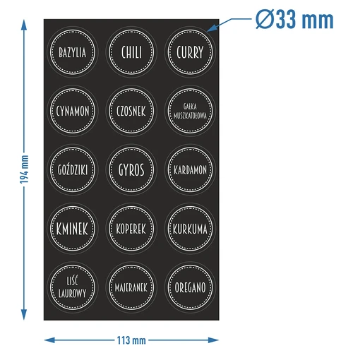 Samolepicí etikety na koření, kulaté, černé - 30 ks - 3
