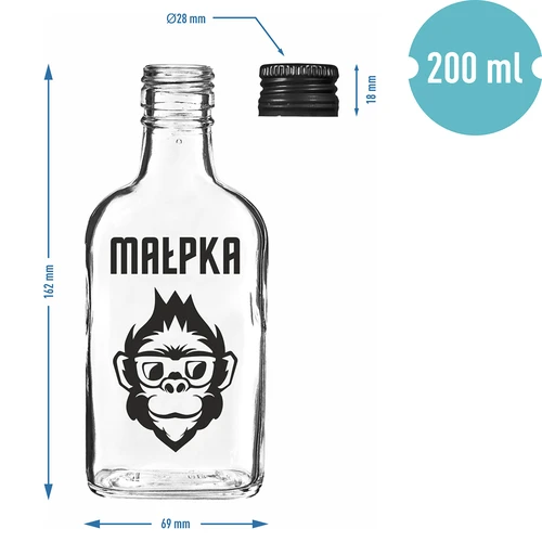Láhev – placatka 200 ml se šroubovacím uzávěrem, potisk „Opička”, 1 ks - 4