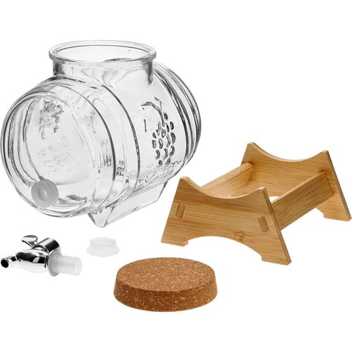 Skleněný soud 3 L, se širokým hrdlem, korkem, podstavcem a kohoutkem - 3