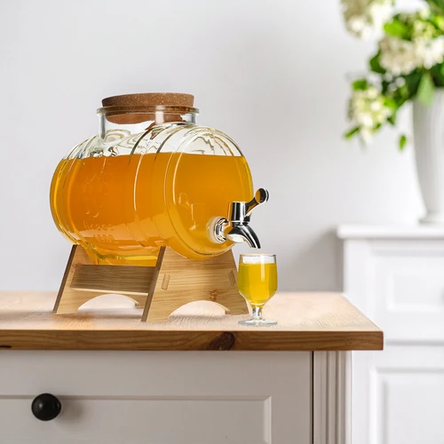 Skleněný soud 3 L, se širokým hrdlem, korkem, podstavcem a kohoutkem - 7