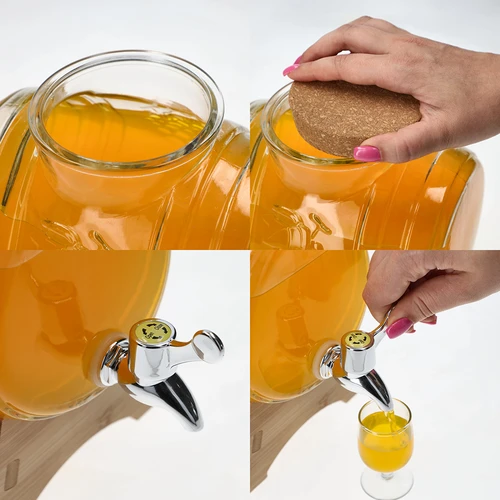 Skleněný soud 3 L, se širokým hrdlem, korkem, podstavcem a kohoutkem - 5