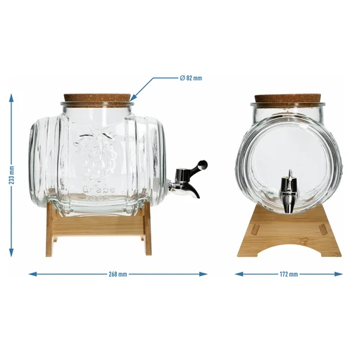 Skleněný soud 3 L, se širokým hrdlem, korkem, podstavcem a kohoutkem - 6