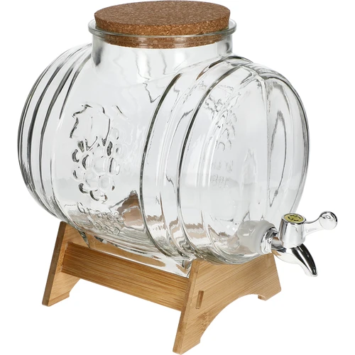 Skleněný soud 5 L, se širokým hrdlem, korkem, podstavcem a kohoutkem