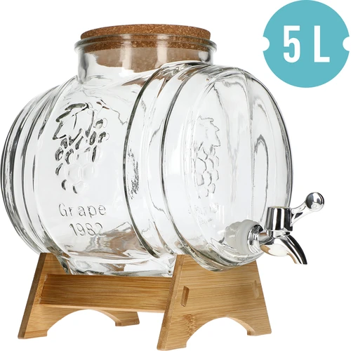 Skleněný soud 5 L, se širokým hrdlem, korkem, podstavcem a kohoutkem - 2