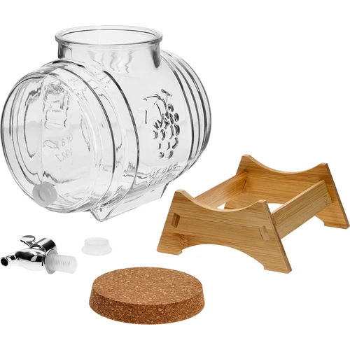 Skleněný soud 5 L, se širokým hrdlem, korkem, podstavcem a kohoutkem - 3