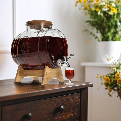 Skleněný soud 5 L, se širokým hrdlem, korkem, podstavcem a kohoutkem - 6