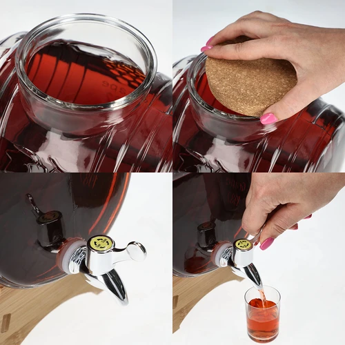 Skleněný soud 5 L, se širokým hrdlem, korkem, podstavcem a kohoutkem - 5