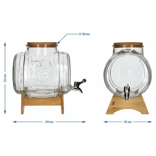 Skleněný soud 5 L, se širokým hrdlem, korkem, podstavcem a kohoutkem - 7