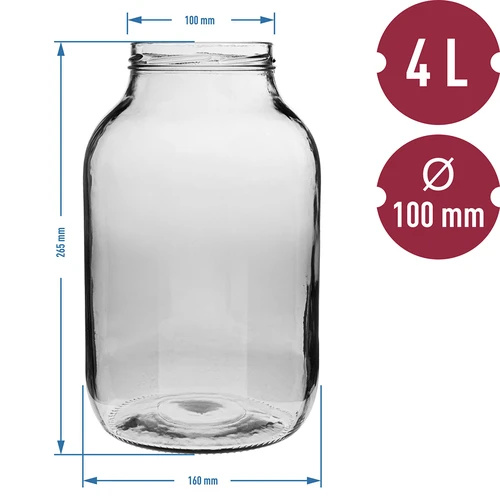 Sklenice 4L s černým víčkem ø 100 - 6