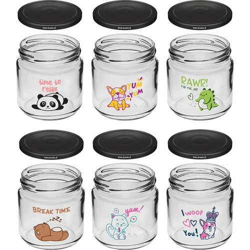 Sklenice pro děti twist off 212ml s potiskem a víčkem fi 66/4, 6 ks. - 2