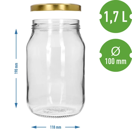 Sklenice TO 1,7 l se zlatým víčkem fi 100/6, 1 ks - 4