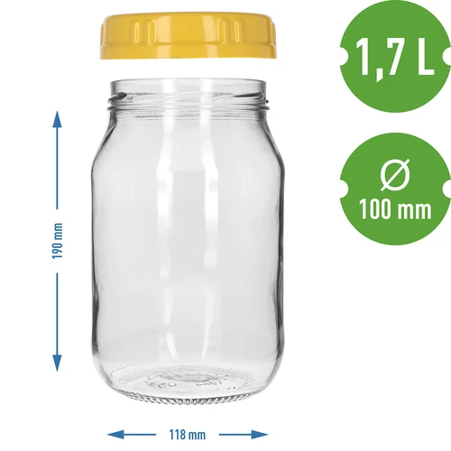 Sklenice TO 1,7 l se žlutým plastovým víčkem s úchytem, Ø 100 mm, 1 ks. - 4
