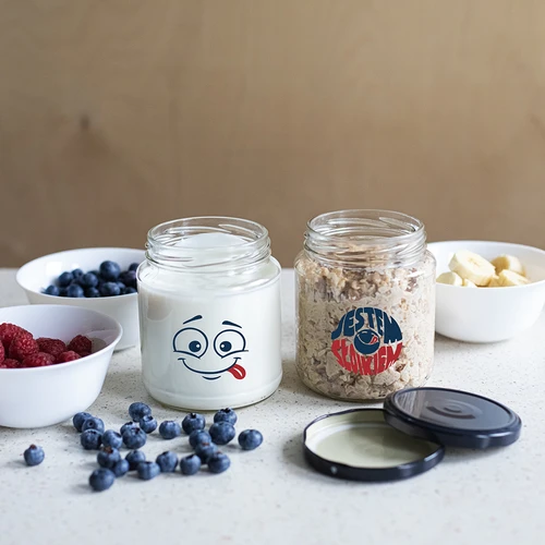 Sklenice TO 580ml fi 82 s barevným potiskem a černým víčkem, 3ks. - 7