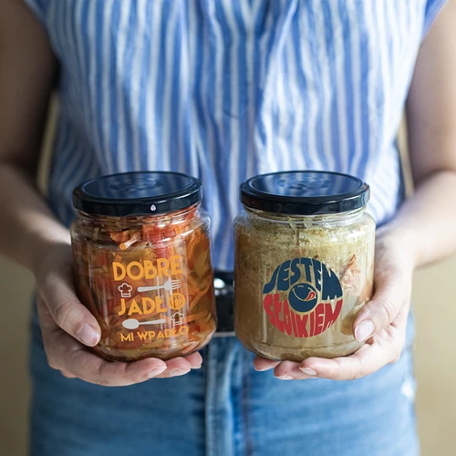 Sklenice TO 580ml fi 82 s barevným potiskem a černým víčkem, 3ks. - 8