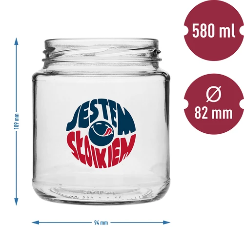 Sklenice TO 580ml fi 82 s barevným potiskem a černým víčkem, 3ks. - 6