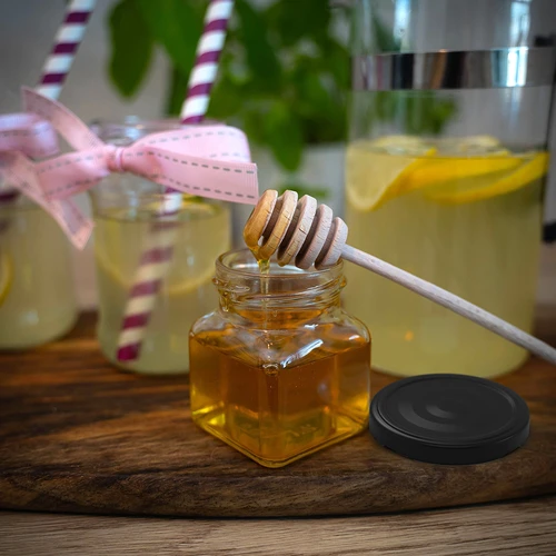 Sklenice twist off 120ml - Čtyři rohy fi 53 s černým víčkem, 6ks - 9