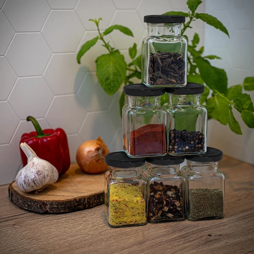 Sklenice twist off 150ml Čtyři rohy fi 53 s černým víčkem, 6 ks. - 10