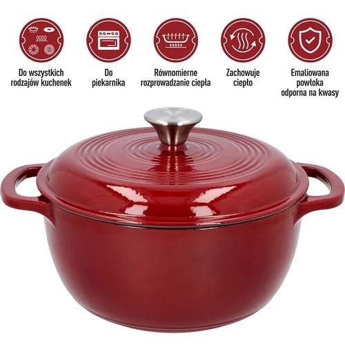 Smaltovaný litinový hrnec - bordový, 4 L - 5