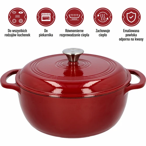 Smaltovaný litinový hrnec - bordový, 5,8L - 5