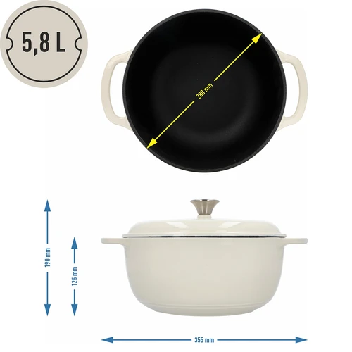 Smaltovaný litinový hrnec – ecru, 5,8 l - 4
