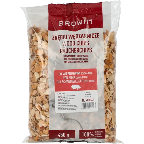 Štěpky na uzení/grilování vepřového – směs (70 % olše, 30 % buk), 450 g, frakce 10